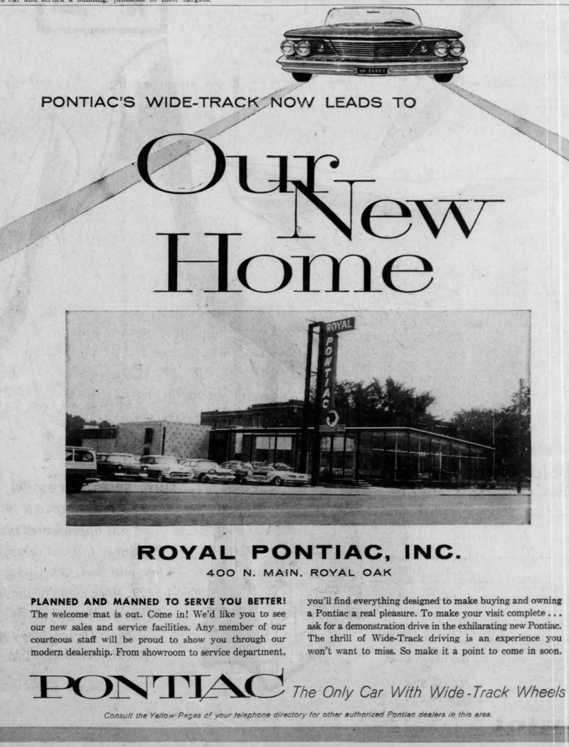 Royal Pontiac - Aug 25 1960 Ad For 400 Main Address (newer photo)